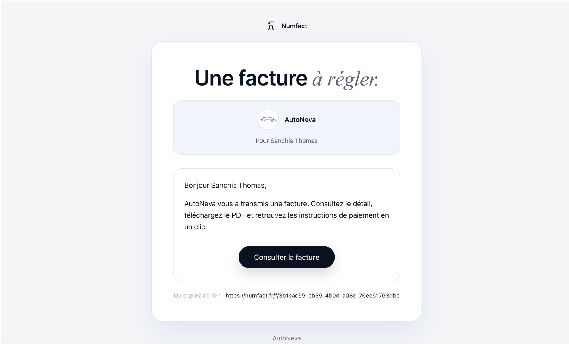 Email reçu par le client