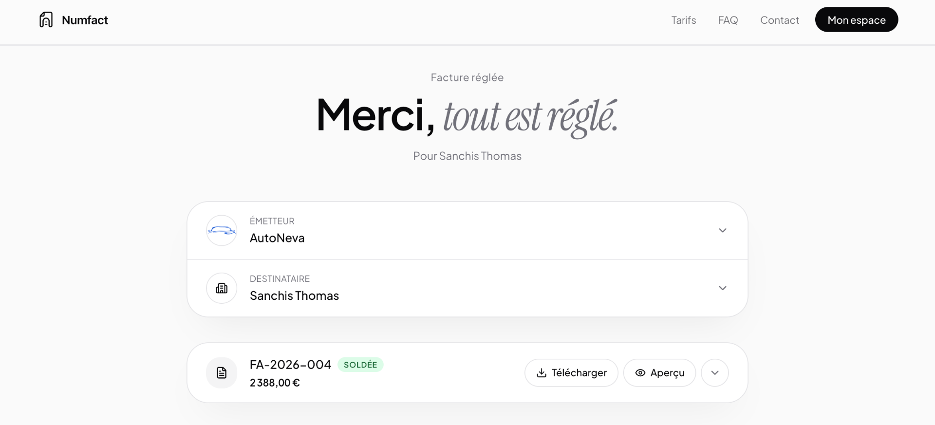 Page de règlement